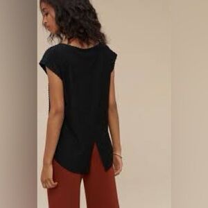 Aritzia Wilfred Anvers Open Kite Back Swiss Dot Short Sleeve Blouse Sz M Black